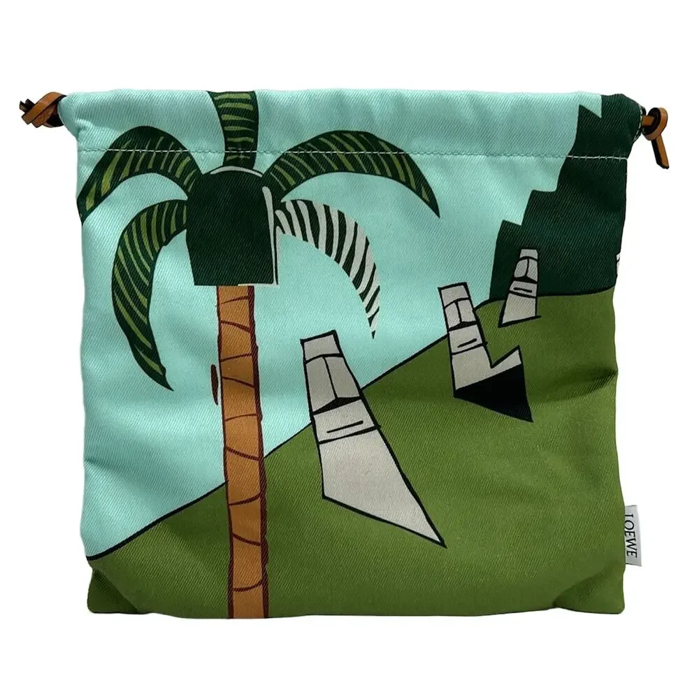 Loewe Drawstring Pouch Light Green Multi Canvas Leather